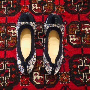 J Crew Navy Floral Leather Flats Italy Size 9